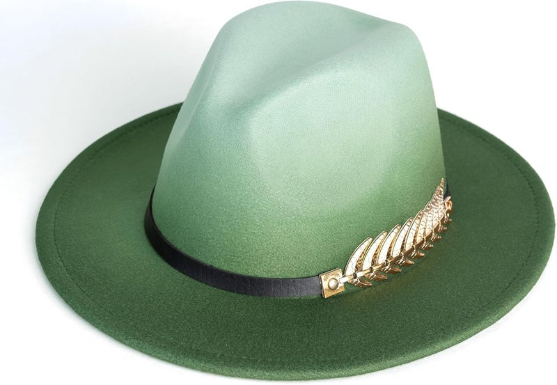 Gossifan Women Gradient Color Fedora Wide Brim Felt Panama Hat with Belt Buckle - Image 2